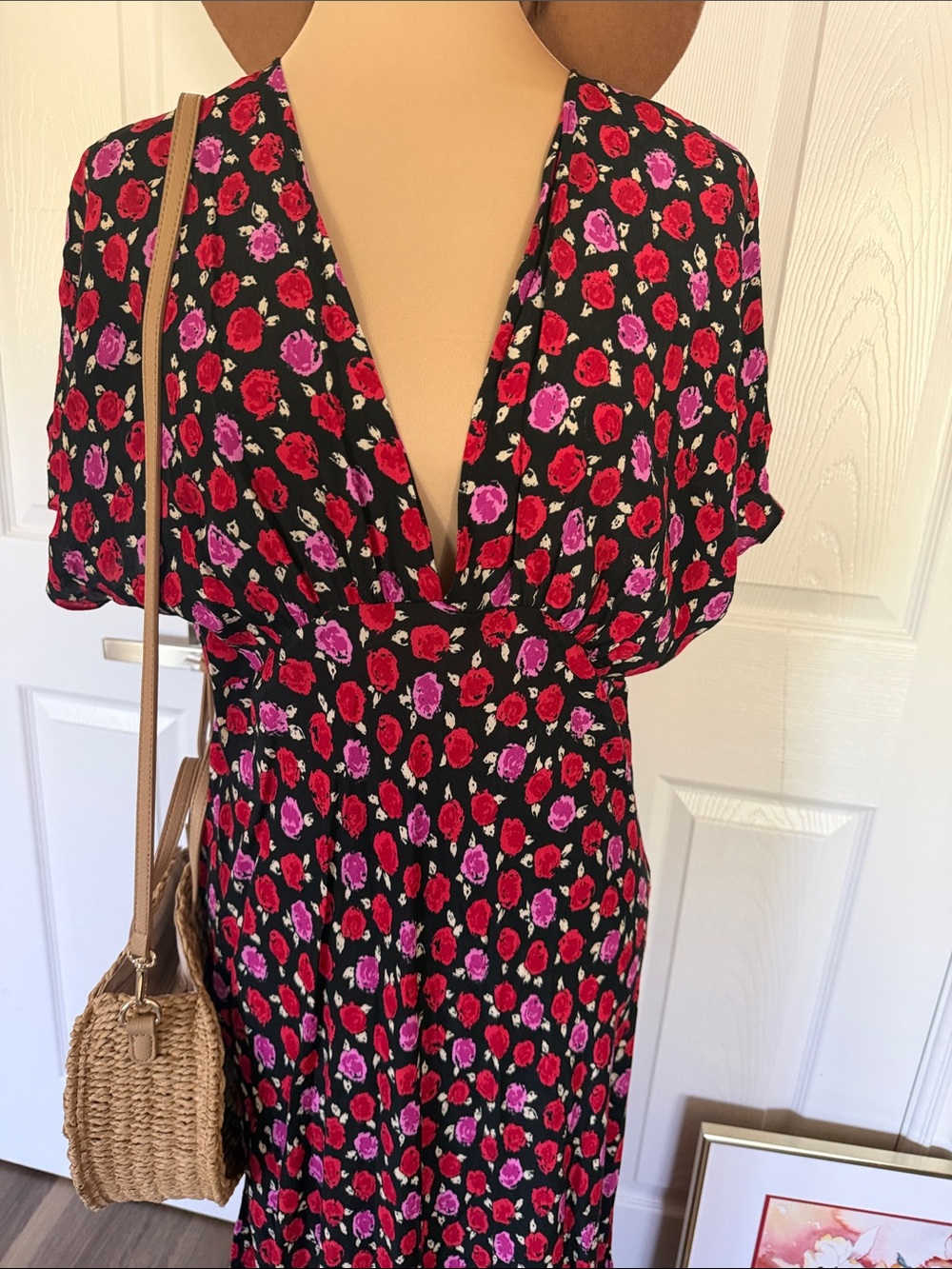 Zara Black Maxi Dress with Pink Floral Print - Picture 3 of 12